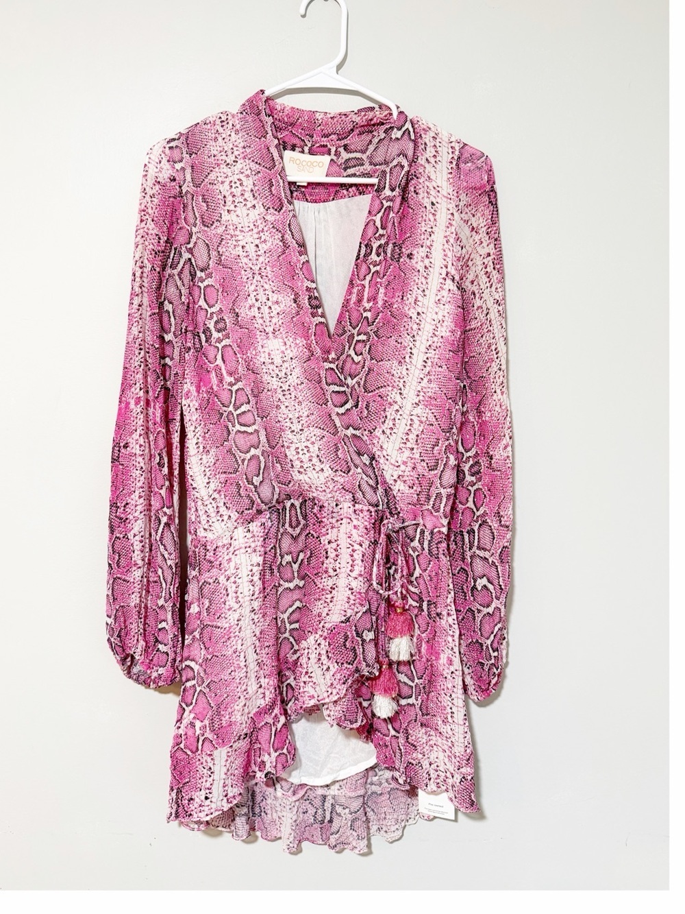 Recoco Sand lexi wrap snakeskin print mini dress pink size medium